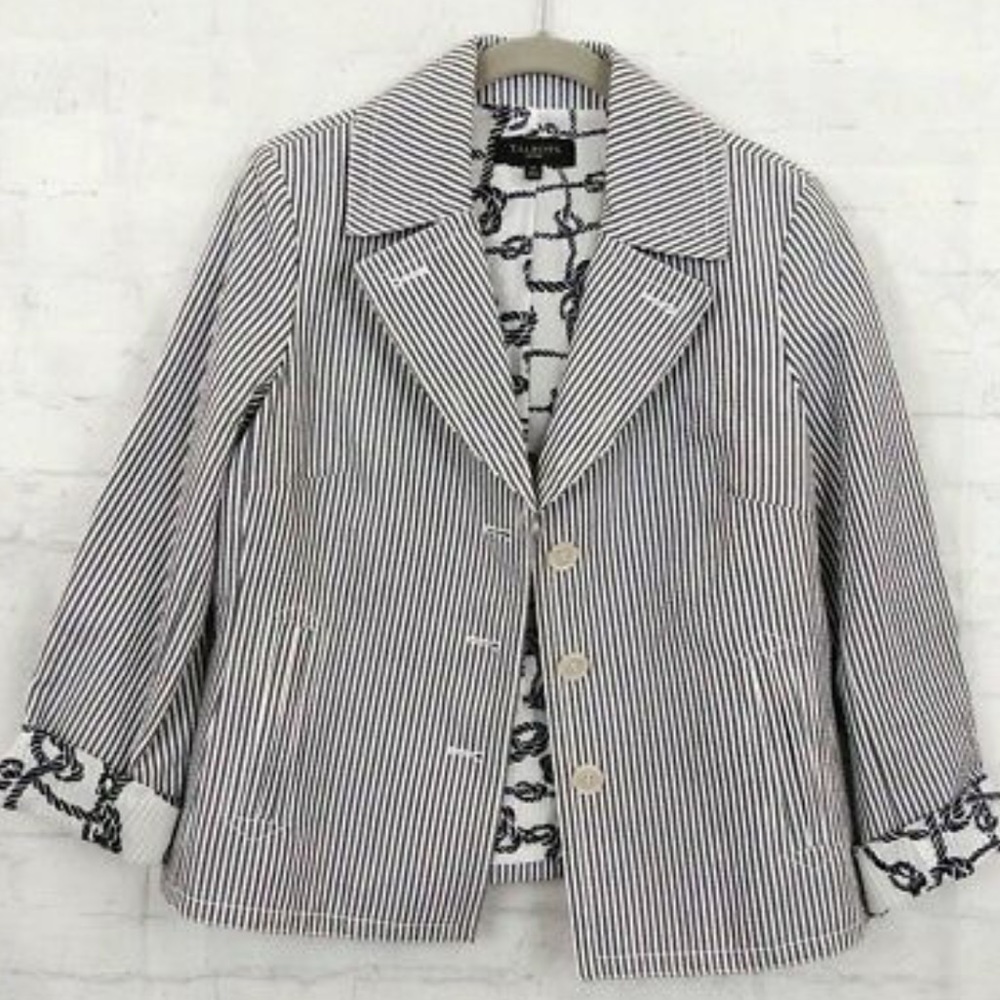 Talbots Petites Womens Striped Seersucker Blazer